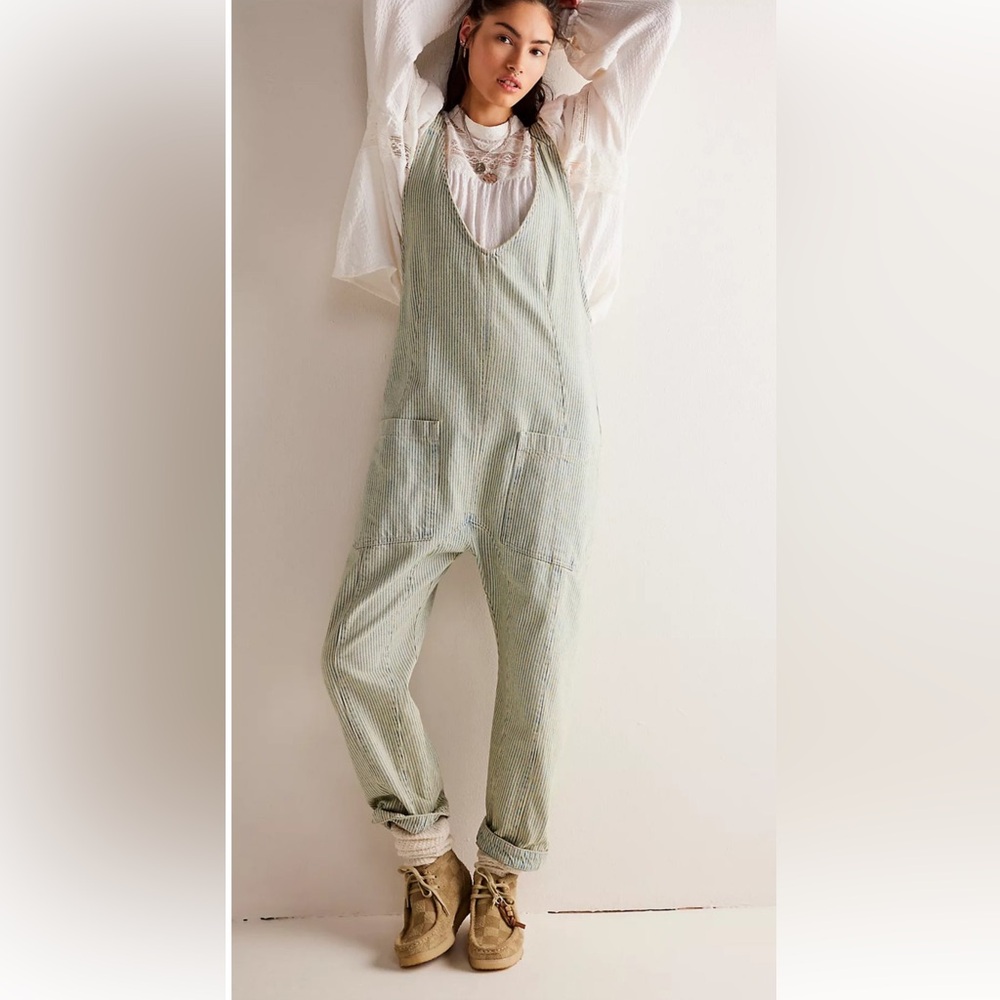 FREE PEOPLE  We The Free High Roller Railroad Jumpsuit size M
